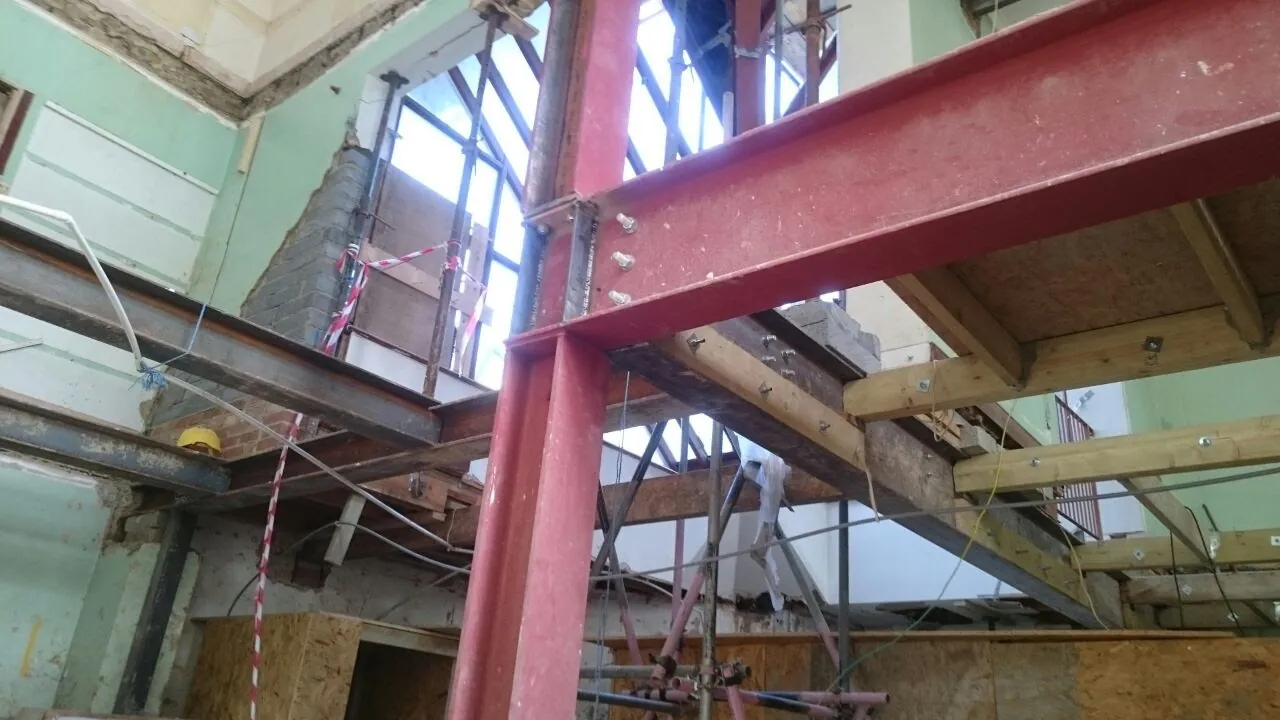 New steel frame inside the building