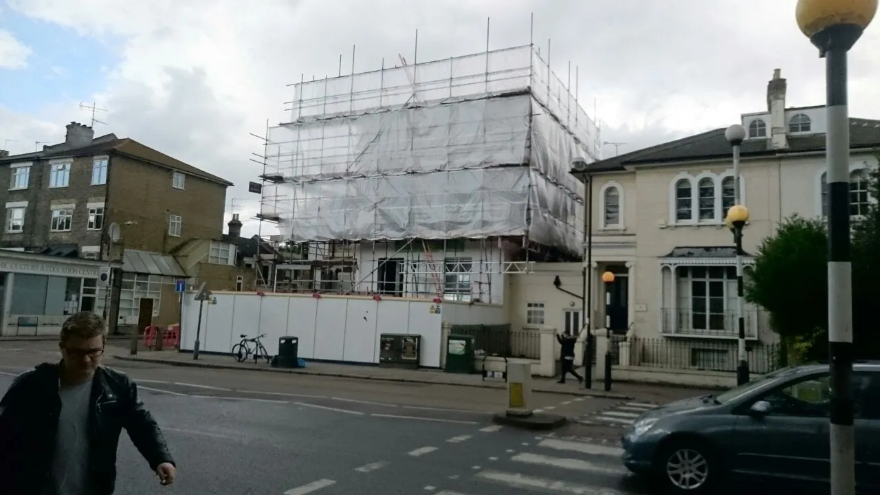 Scaffolding up on the street
