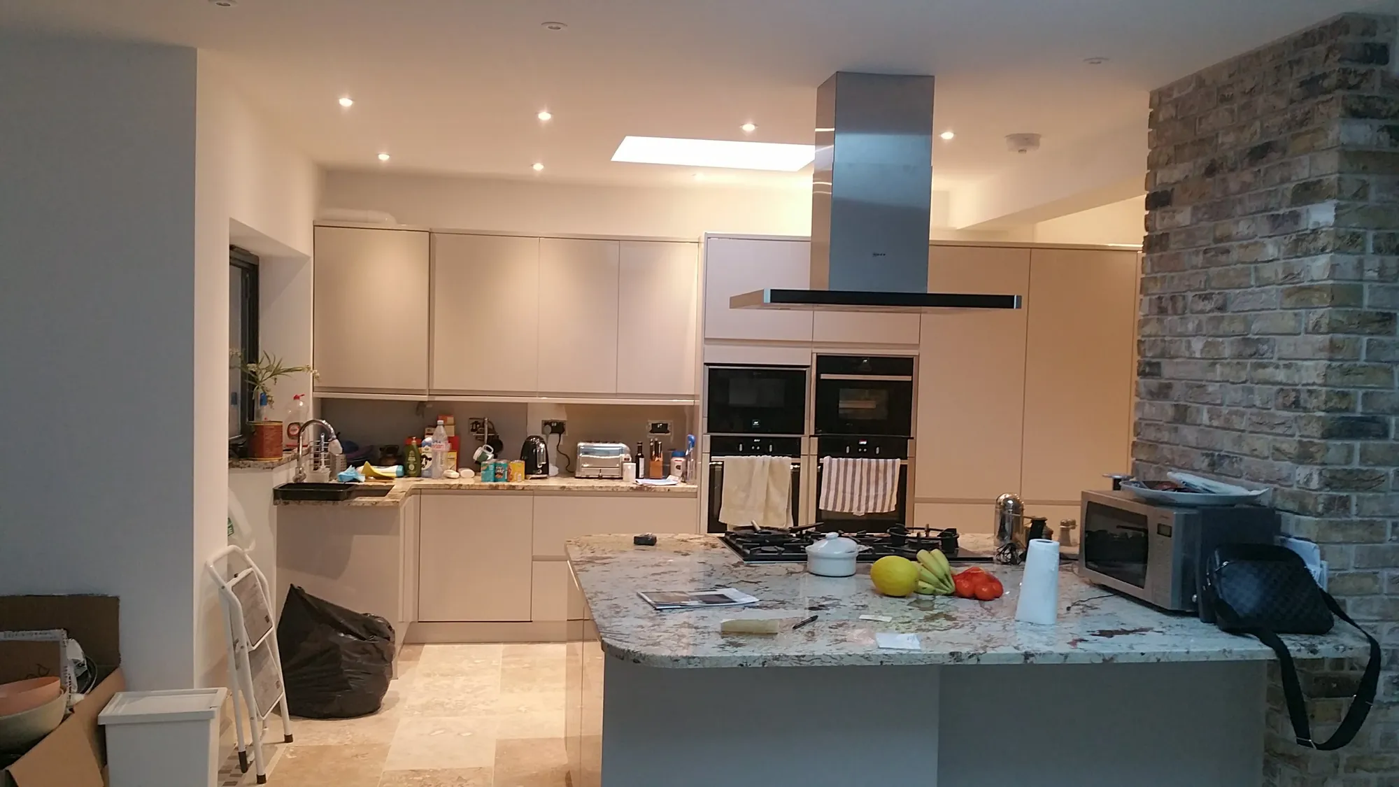 Kitchen and dining space in the evening