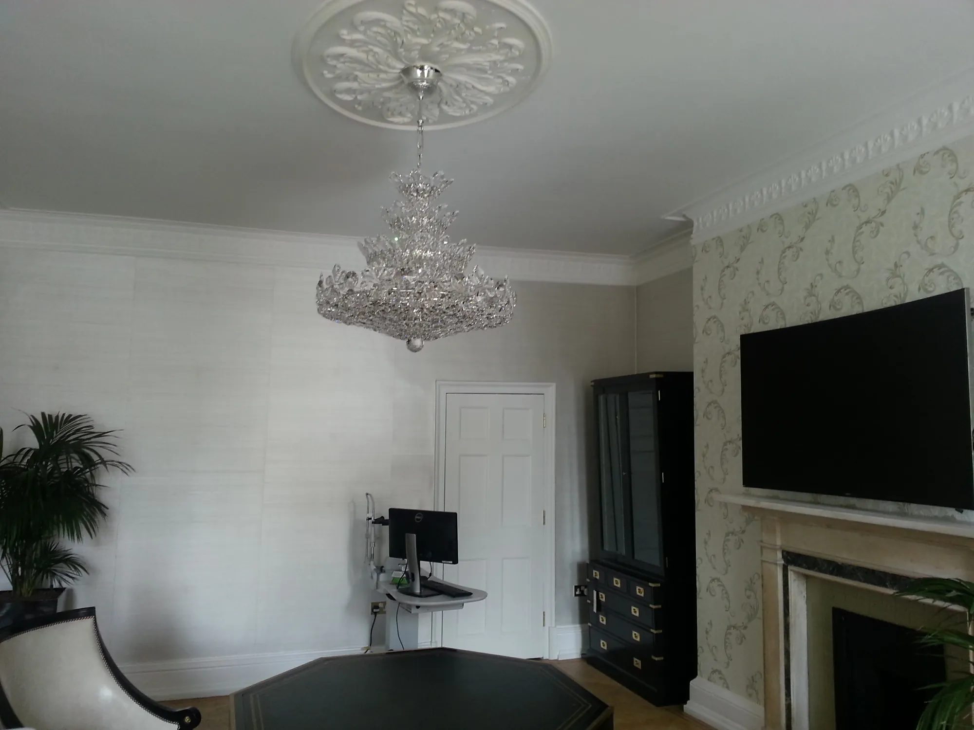 Ceiling rose and chandelier