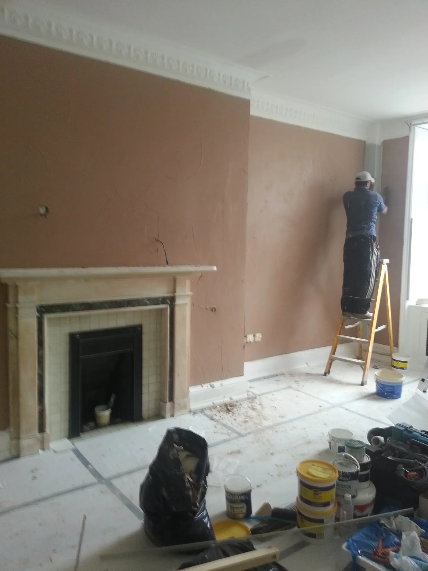 Works in progress around the fireplace