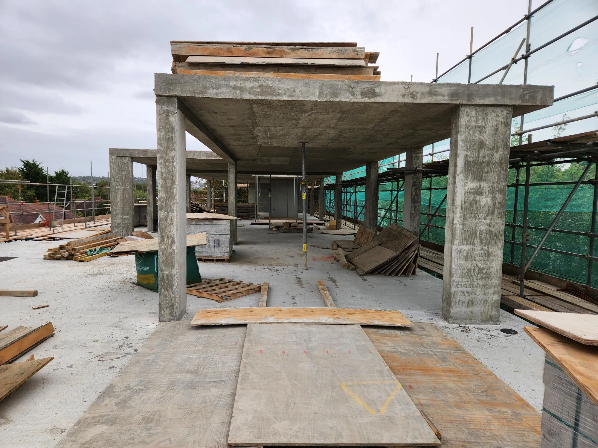The concrete frame going up
