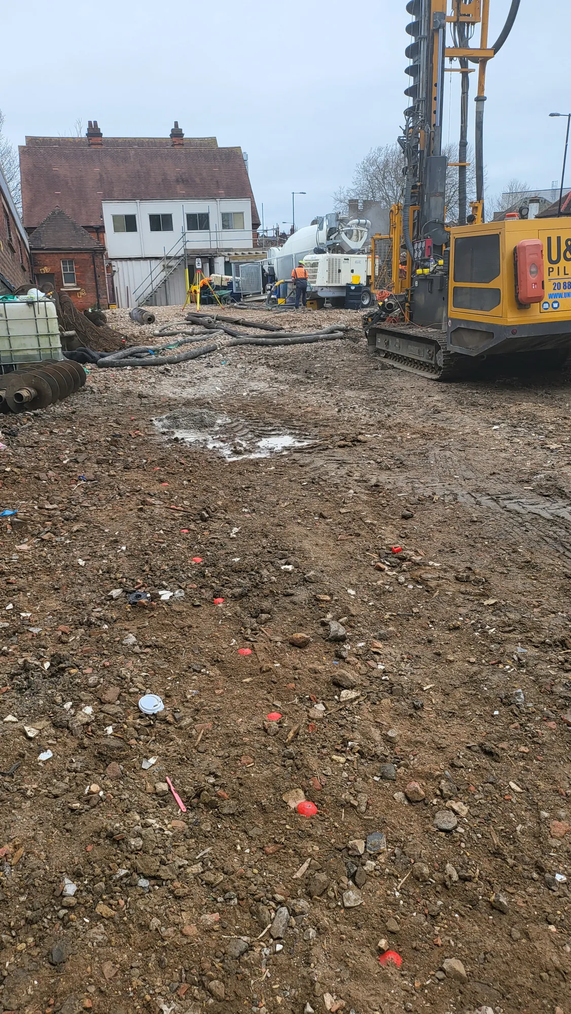 Piling across the cleared site
