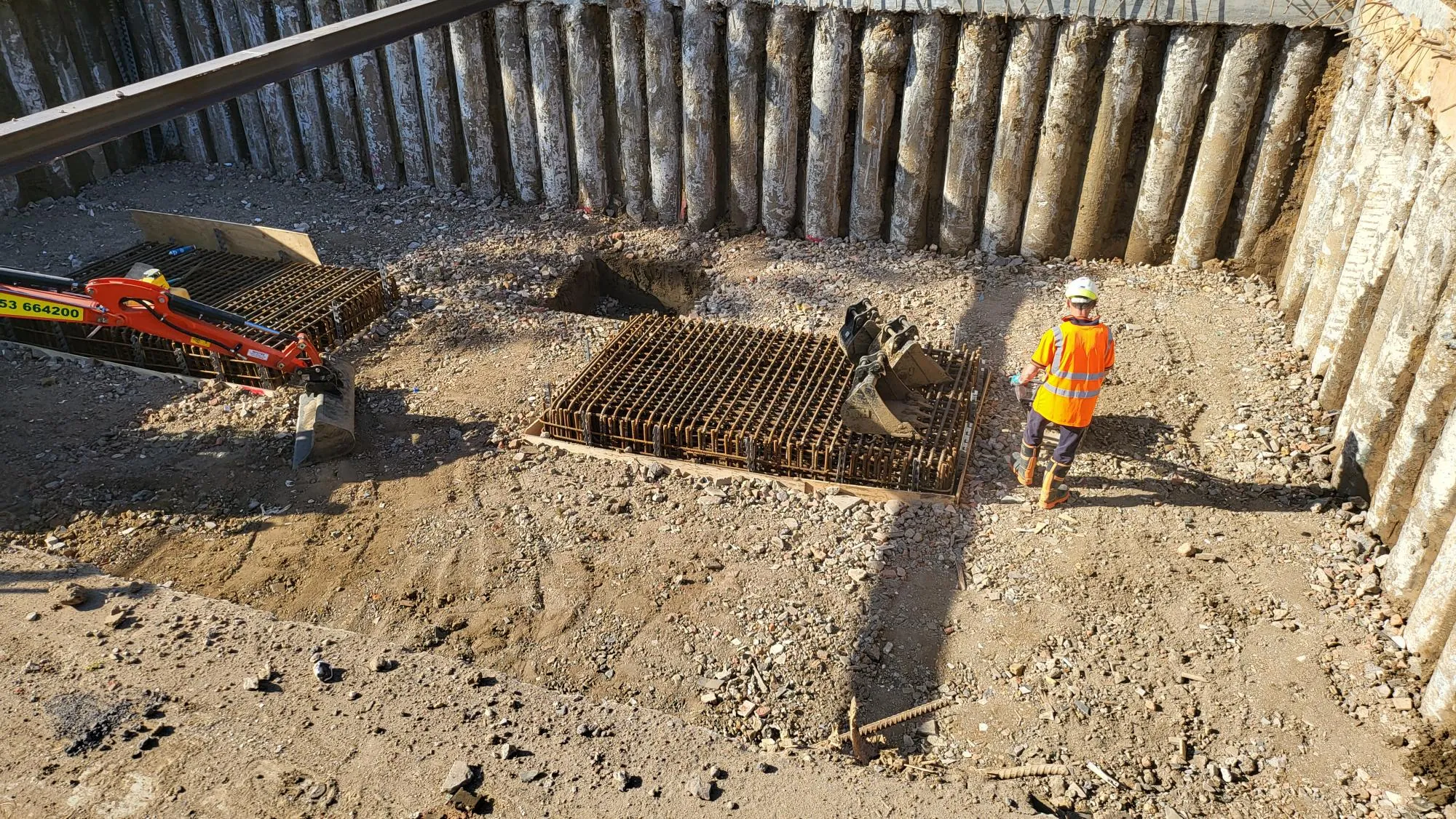 Reinforcement cages going into the basement